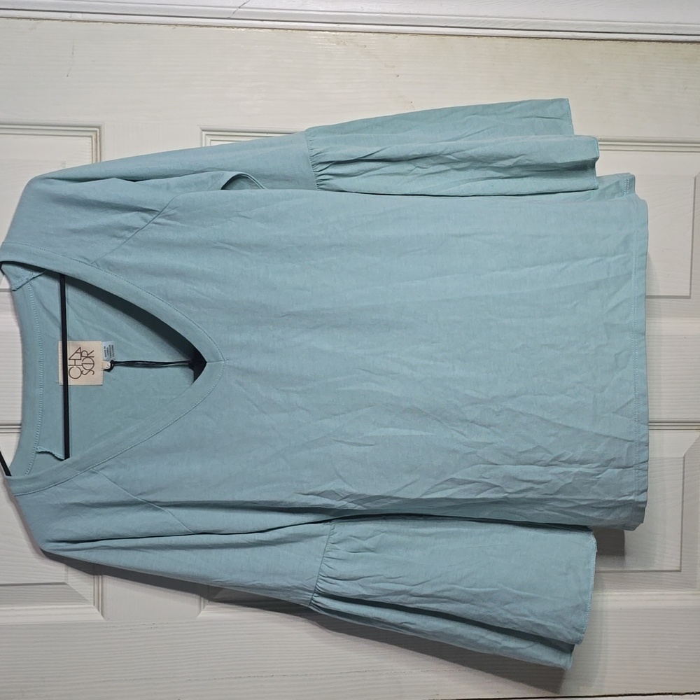 Chaser Aqua Bell Sleeve Blouse SZ Medium NWT